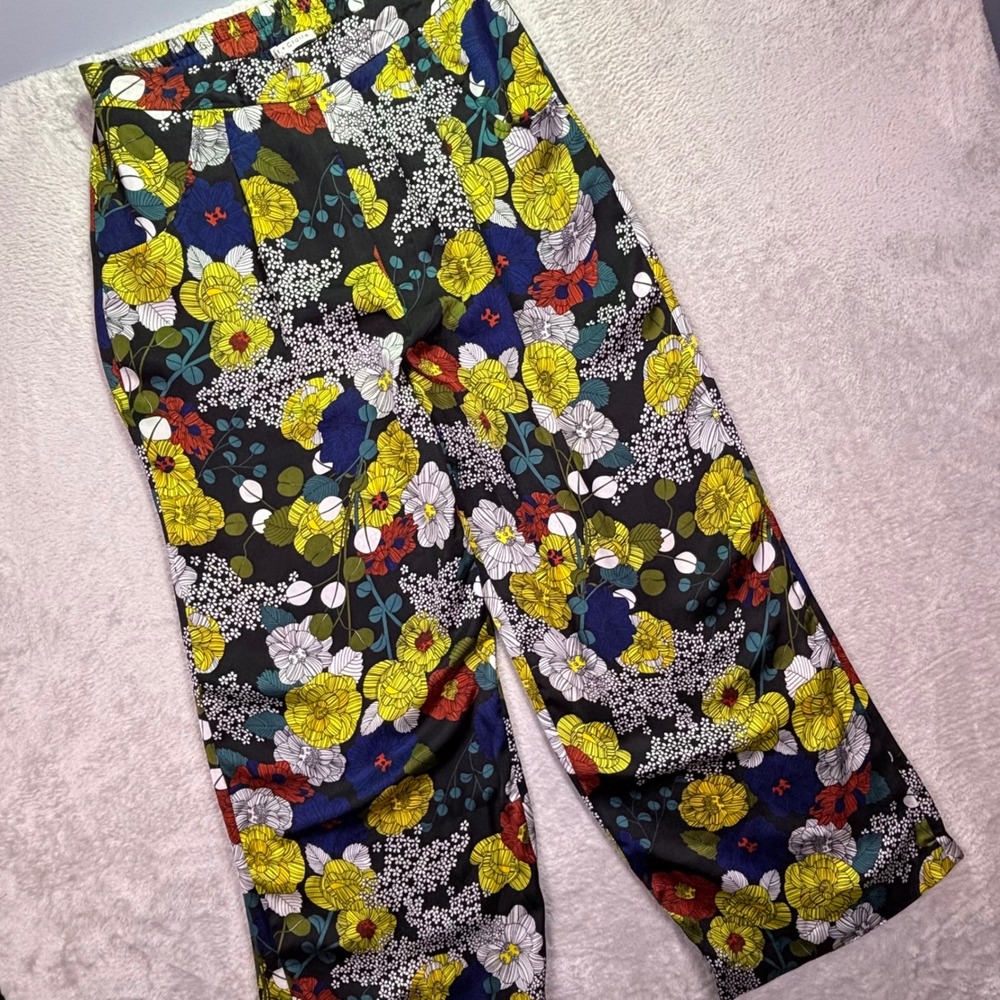 Violet + Claire Women Pants Sz L Multi Color Floral Wide Leg Elastic Waist